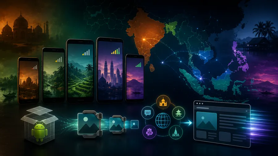 Mercu tanda negara disambungkan kepada saluran data yang memampatkan imej menjadi fail webp, menggambarkan cara data pasaran ini dikumpulkan