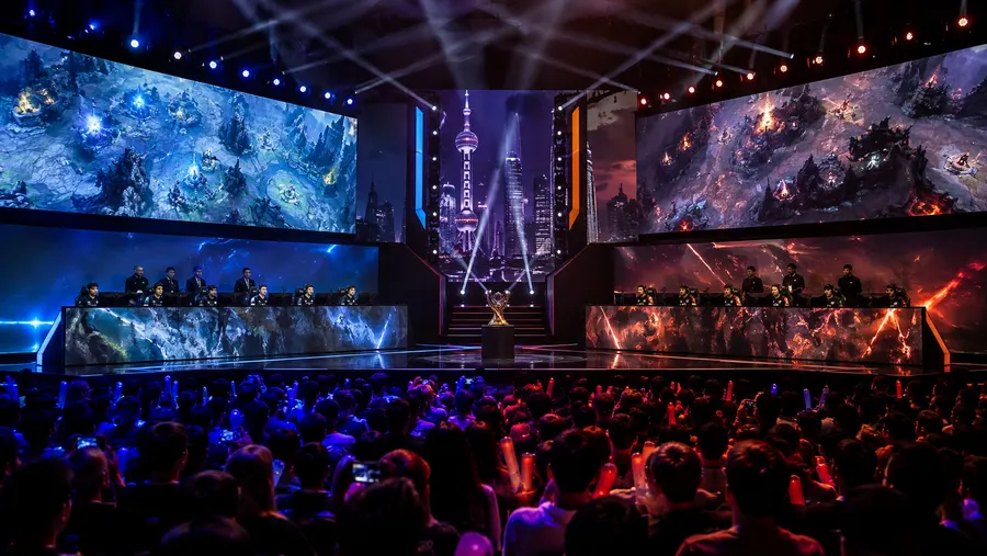 Pandangan luas pentas final The International 2026 antara Team Spirit dan TEAM VISION di Shanghai